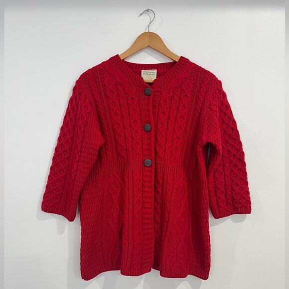 Kilronan Knitwear Sweaters - Milton Knitwear Red Merino Wool Cardigann Sweater Ireland Size Medium